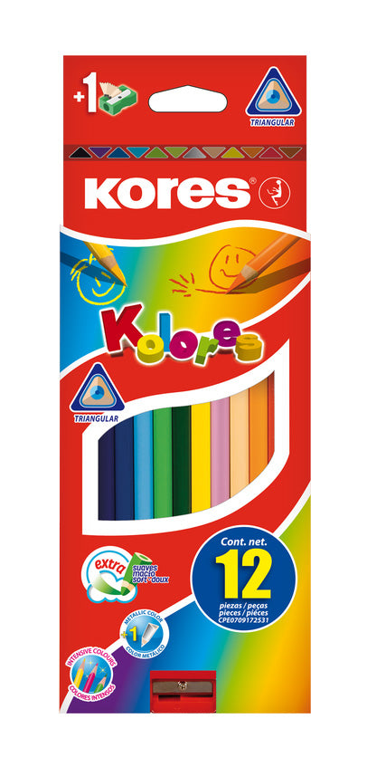 CREIOANE COLORATE 12 CULORI + ASCUTITOARE TRIUNGHIULARE KORES CREIOANE COLORATE 12 CULORI + ASCUTITOARE TRIUNGHIULARE KORES
